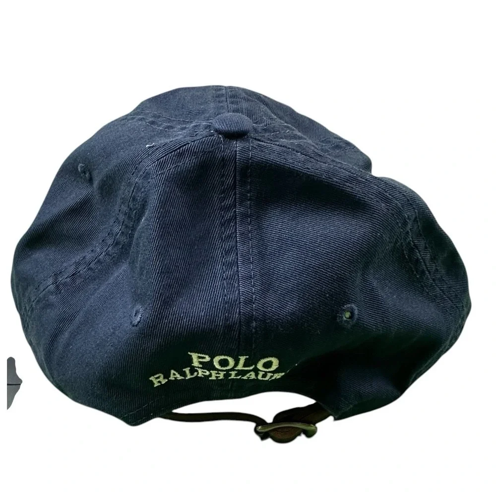 Polo Ralph Lauren Blue Dapper Polo Bear Mens Leather Strapback Baseball Cap NWT